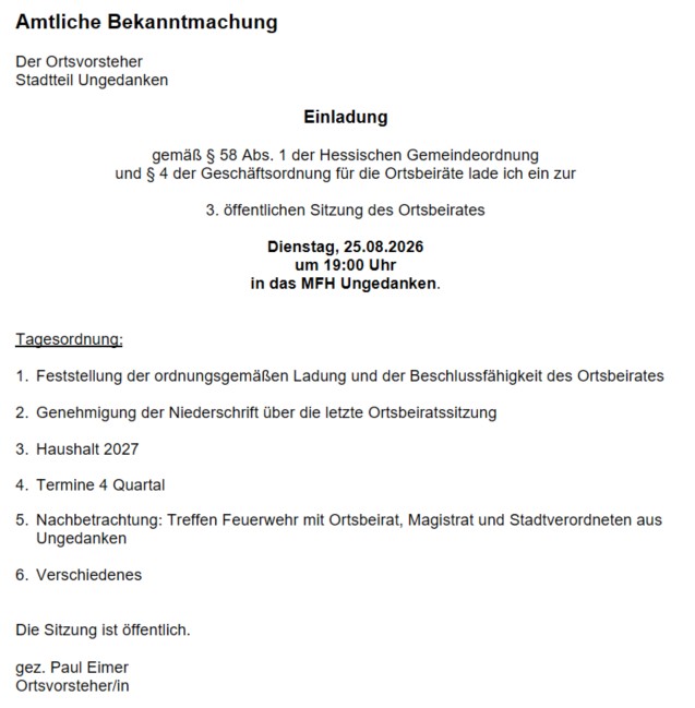 3. Ortsbeiratssitzung am 25.06.2026 Tagesoednung